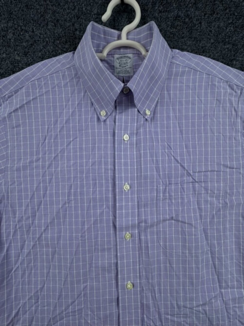 Brooks Brothers Button-Down Supima Purple White Classic Check 15.5 34 Business